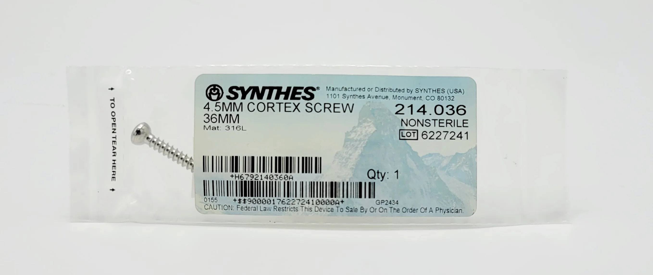 Synthes 214.036 Cortex Screw 4.5mm x 36mm 1/EA - Image 3