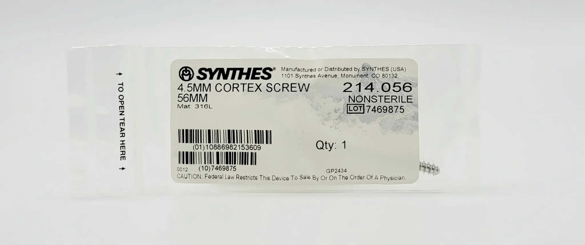 Synthes 214.056 4.5mm Cortex Screw 56mm - Image 2