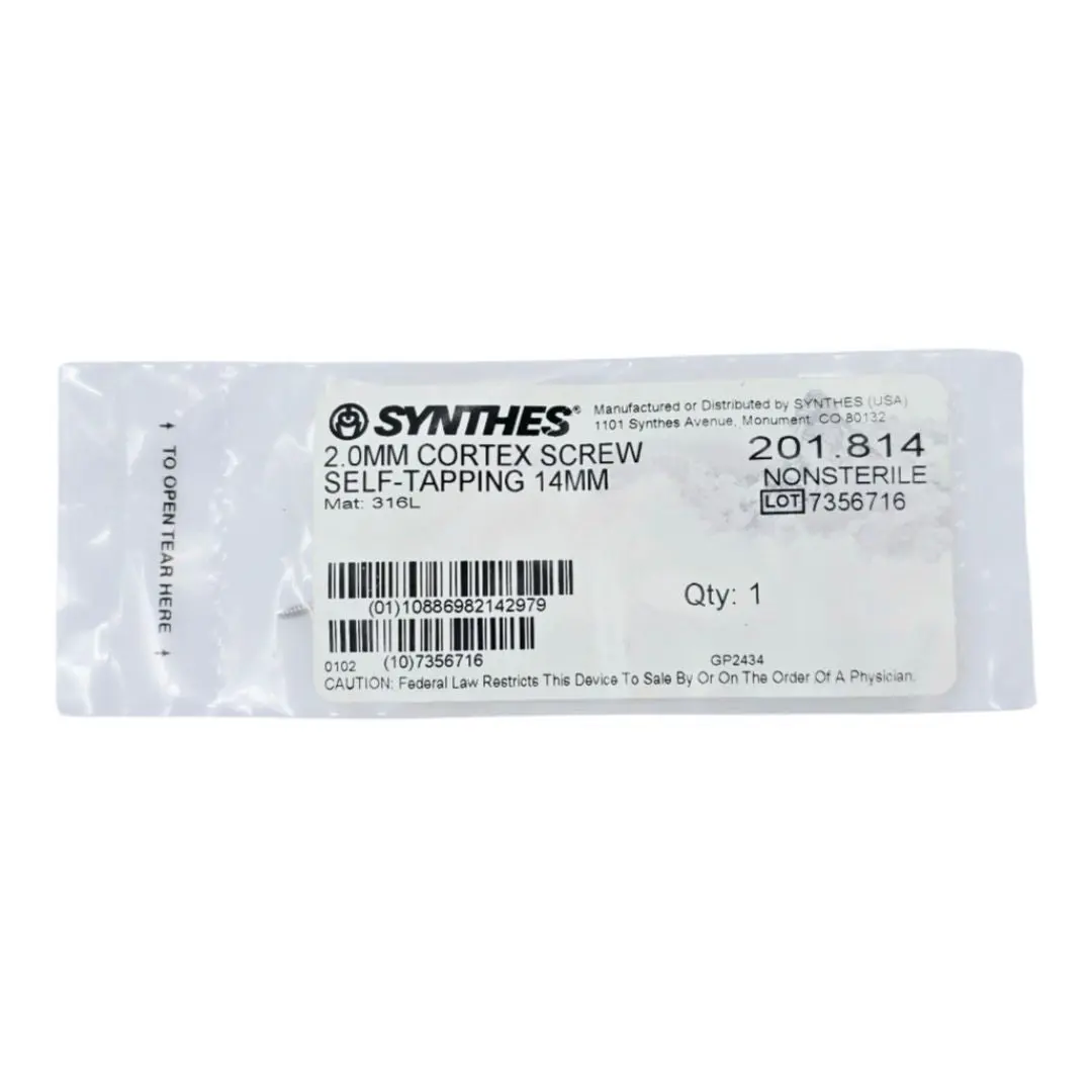 Synthes 201.814 2.0mm Cortex Screw Self-Tapping 14mm