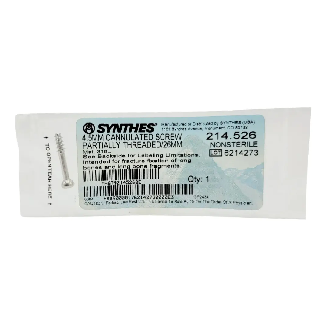 Synthes 214.526 4.5MM Cannulated Screw Partially Threaded /26MM