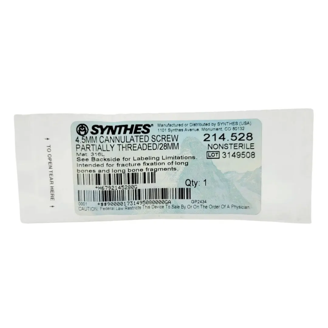 Synthes 214.528 4.5MM Cannulated Scew Partially Threaded 28mm