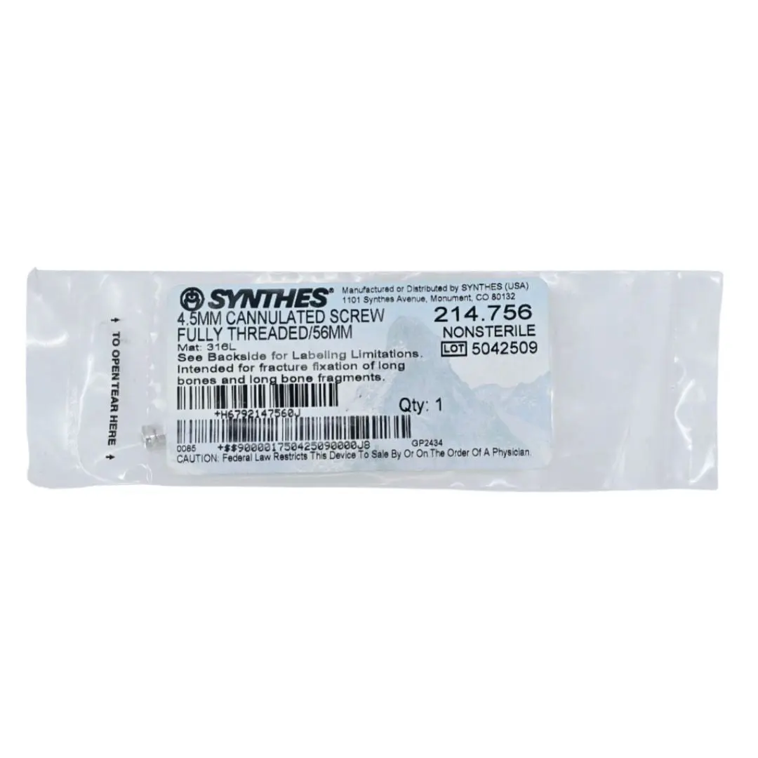 Synthes 214.756 4.5mm Cannulated Screw Fully Threaded/56mm
