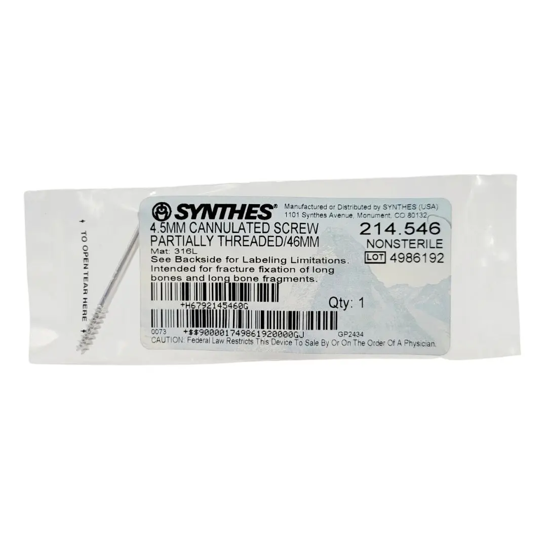 Synthes 214.546 4.5MM Cannulated Screw Partially Threaded 46mm
