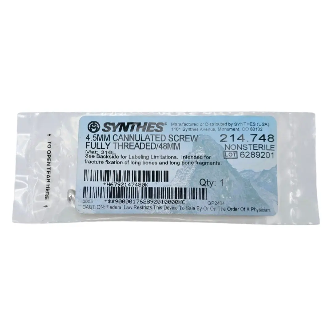 Synthes 214.748 4.5mm Cannulated Screw Fully Threaded/48mm