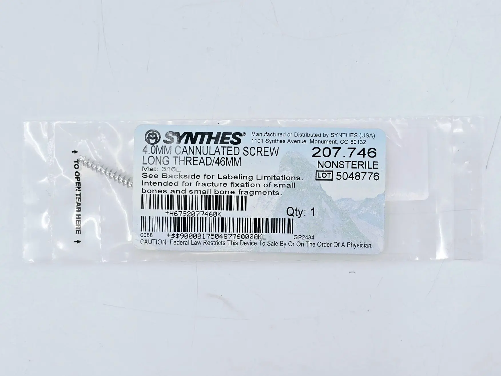 Synthes 207.746 4.0mm Cannulated Screw Long Thread/46mm - Image 2
