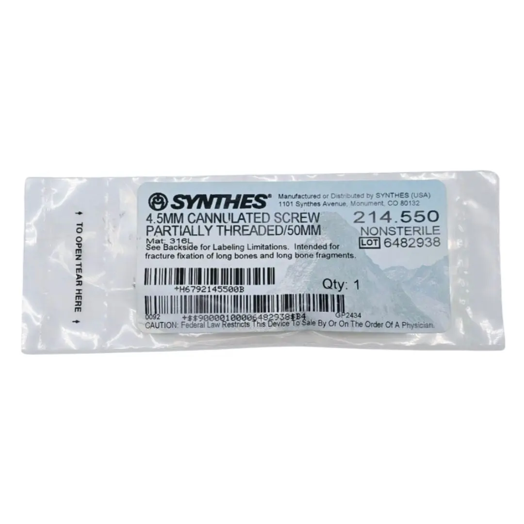 Synthes 214.550 4.5mm Cannulated Screw Partially Threaded/50mm