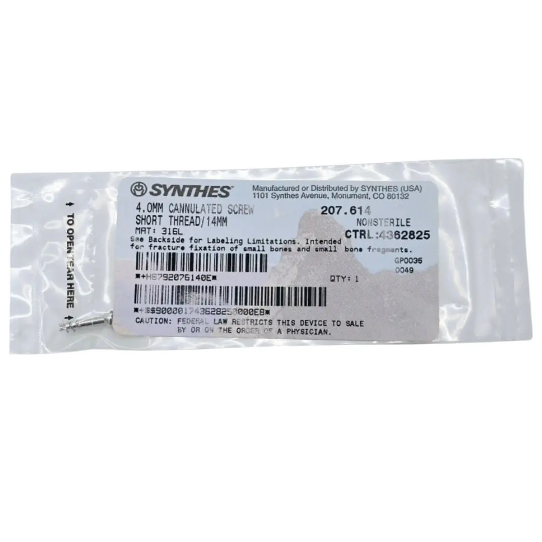 Synthes 207.614 4.0mm Cannulated Screw Short Thread/14mm