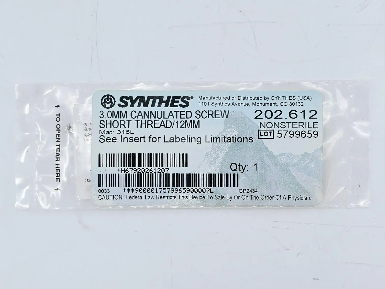 Synthes 202.612 3.0mm Cannulated Screw Short Thread/12mm - Image 2