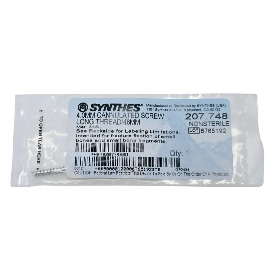 Synthes 207.748 4.0mm Cannulated Screw Long Thread/48mm