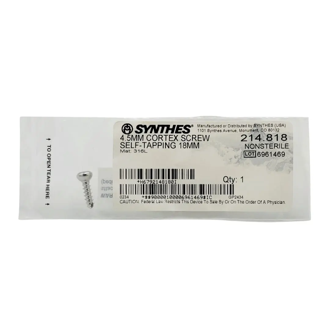 Synthes 214.818 4.5MM Cortex Screw Self Tapping 18MM
