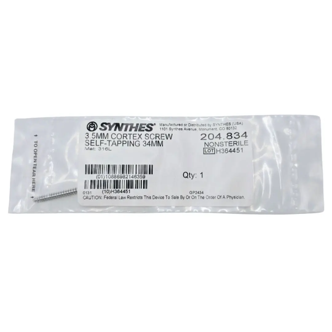 Synthes 204.834 3.5mm Cortex Screw Self-Tapping 34mm