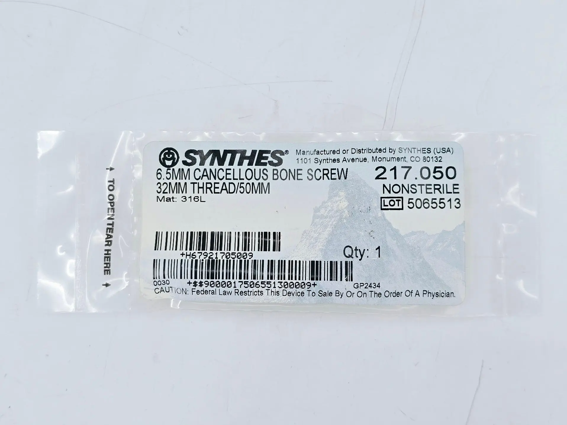Synthes 217.050 6.5mm Cancellous Bone screw 32mm Thread/50mm - Image 2