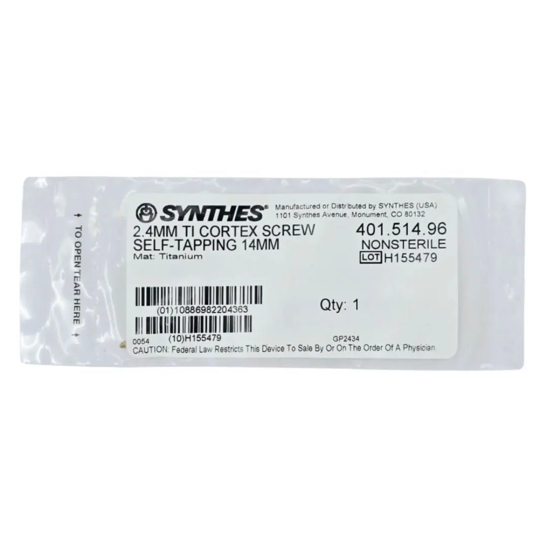 Synthes 401.514.96 2.4mm TI Cortex Screw Self-Tapping 14mm
