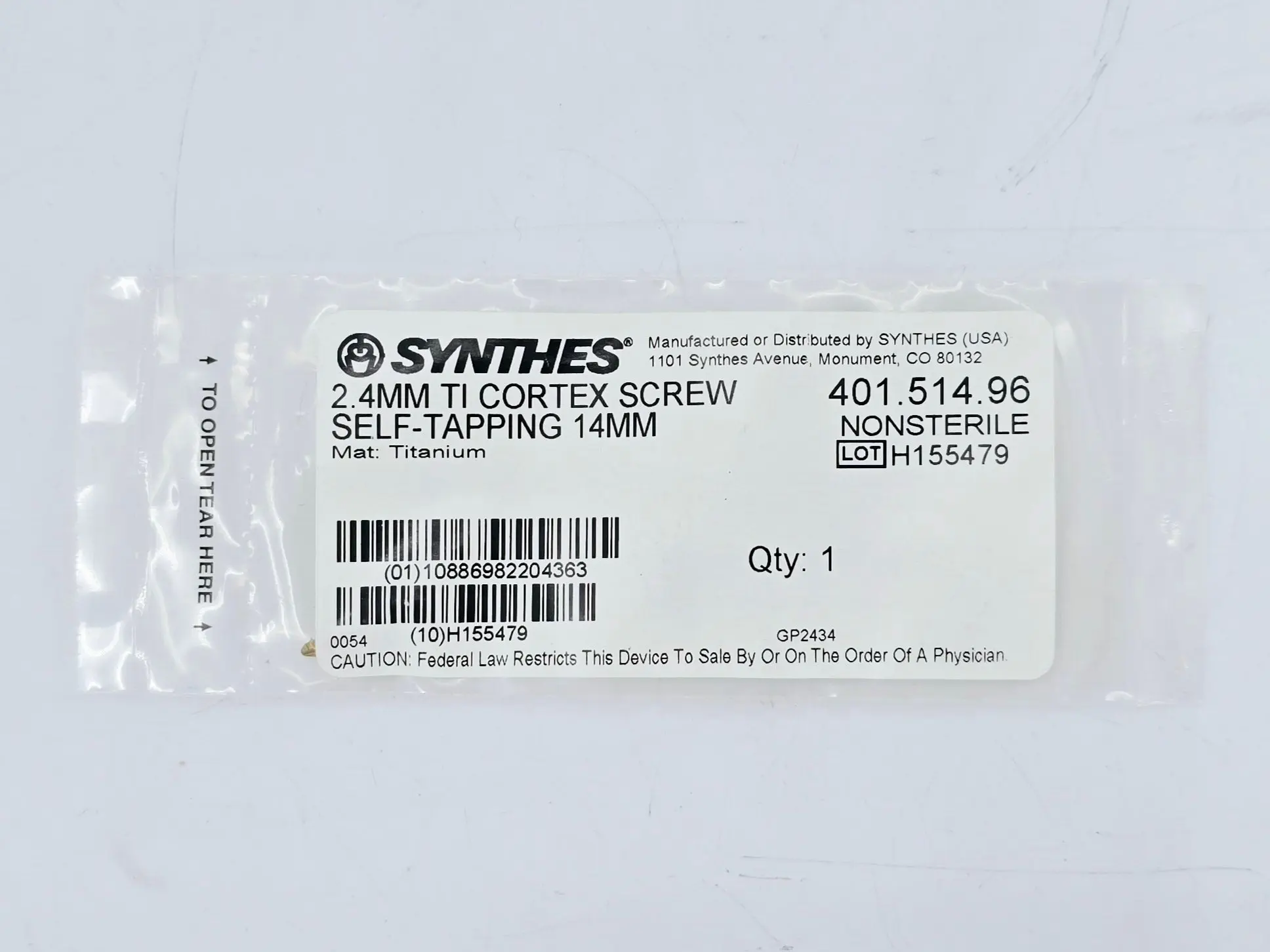 Synthes 401.514.96 2.4mm TI Cortex Screw Self-Tapping 14mm - Image 2