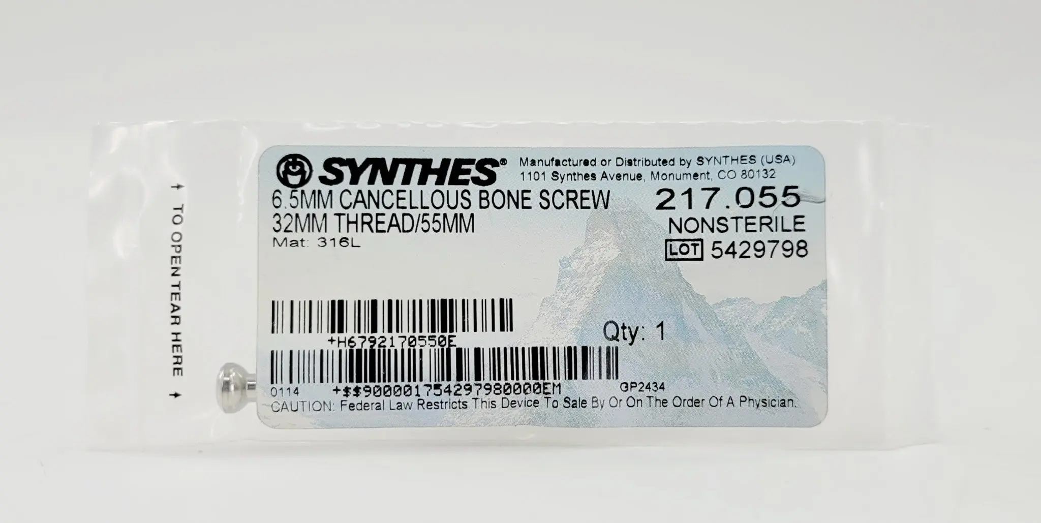 Synthes 217.055 6.5mm Cancellous Bone Screw 32mm Threaded 55mm - Image 2