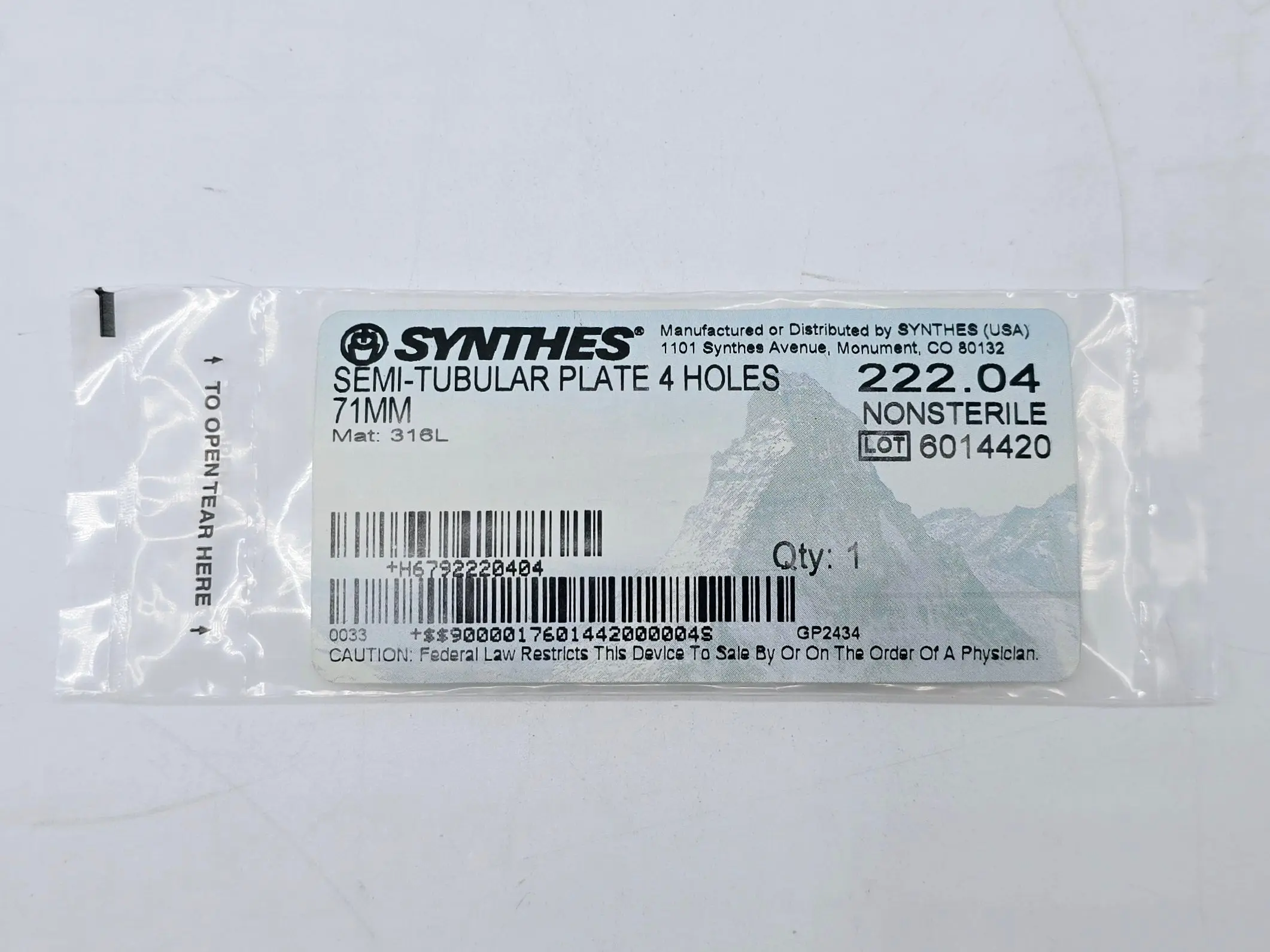 Synthes 222.04 Semi-Tubular Plate 4 Holes 71mm - Image 2