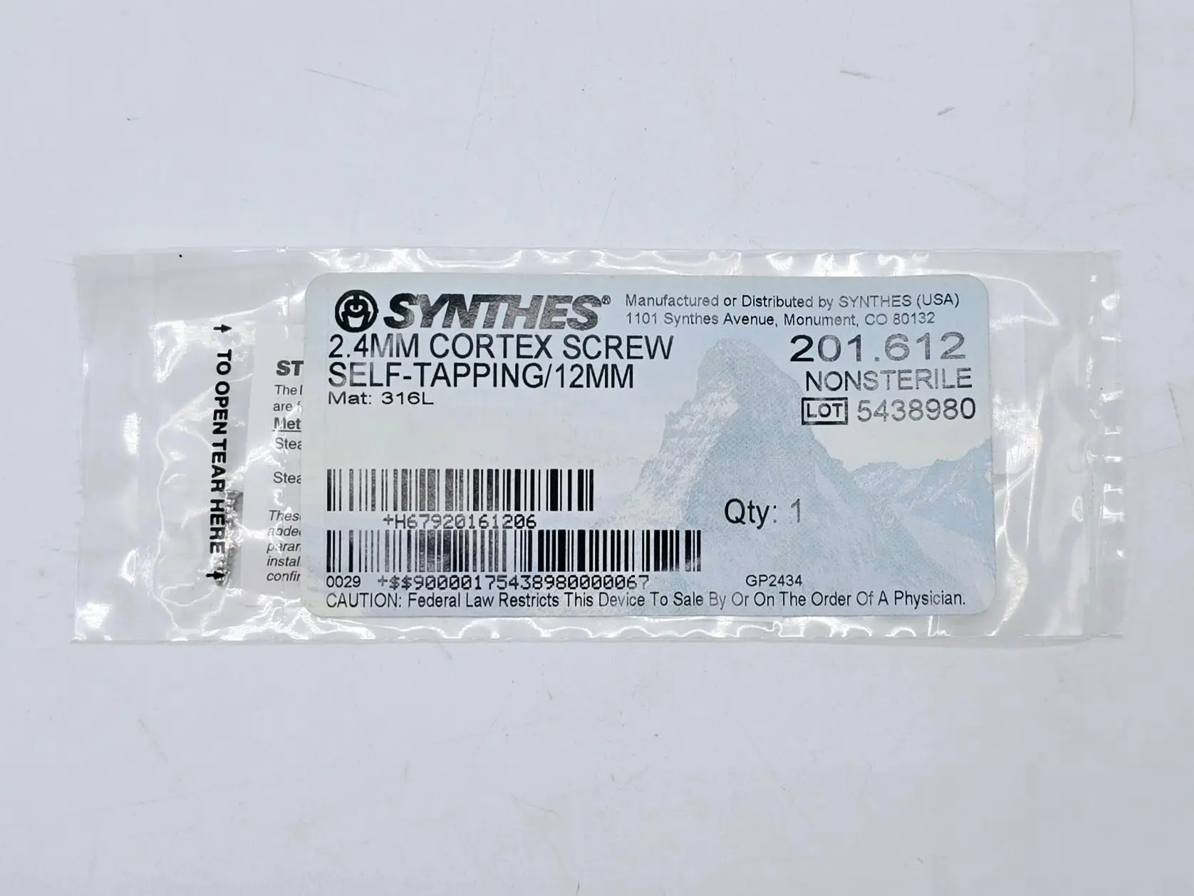 Synthes 201.612 2.4mm Cortex Screw Self-Tapping/12mm - Image 2