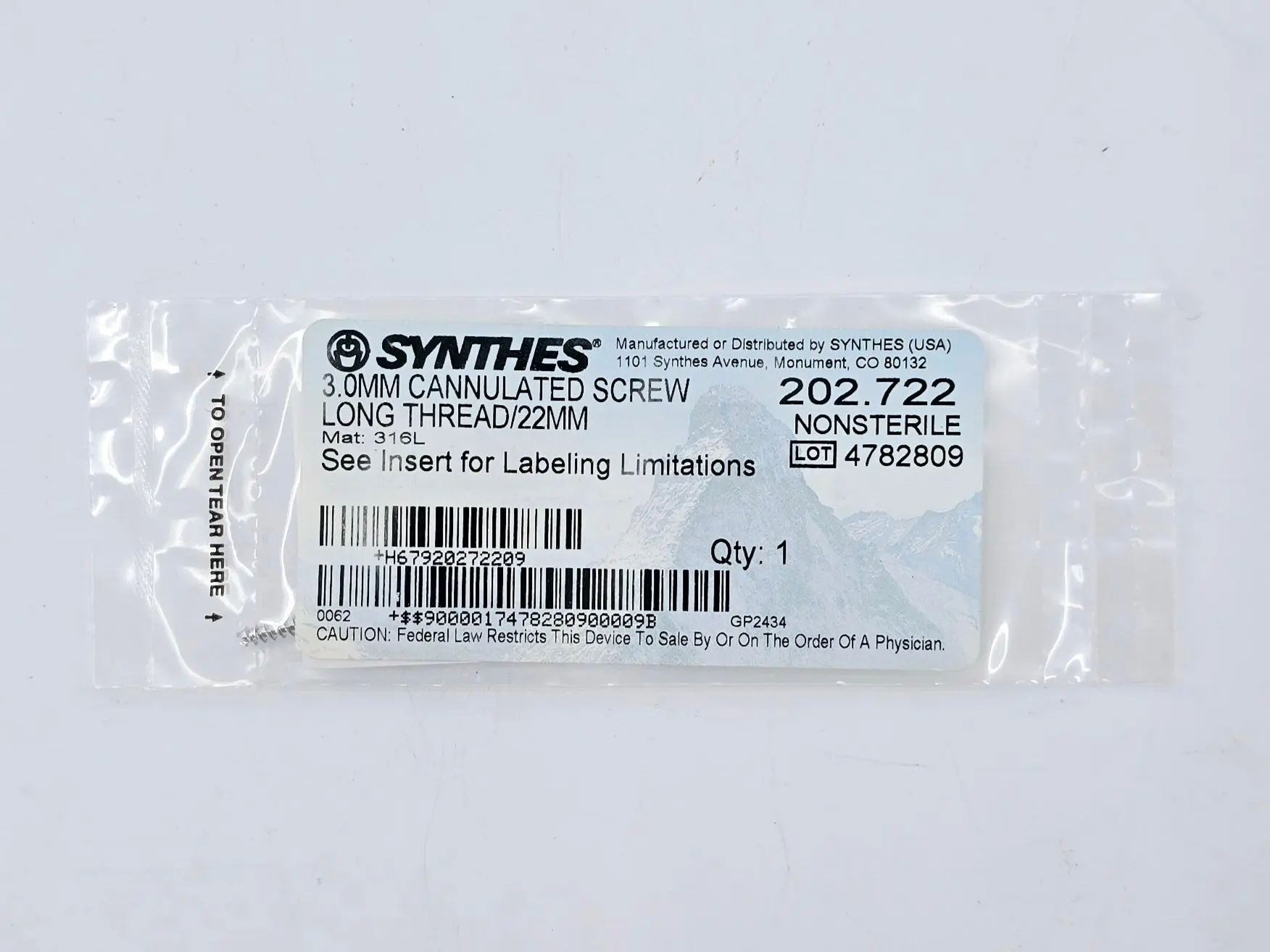Synthes 202.722 3.0mm Cannulated Screw Long Thread/22mm - Image 2
