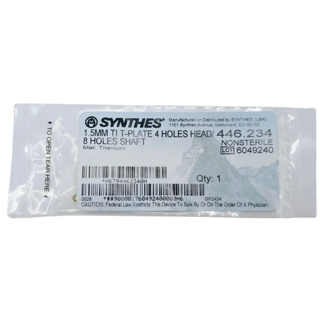 Synthes 446.234 1.5mm TI T-Plate 4 Holes Head/8 Holes Shaft