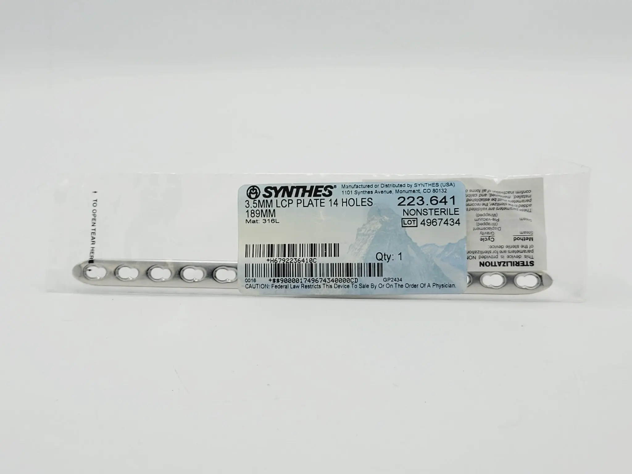 Synthes 223.641 3.5mm LCP Plate 14 Holes 7-3/8" - Image 2