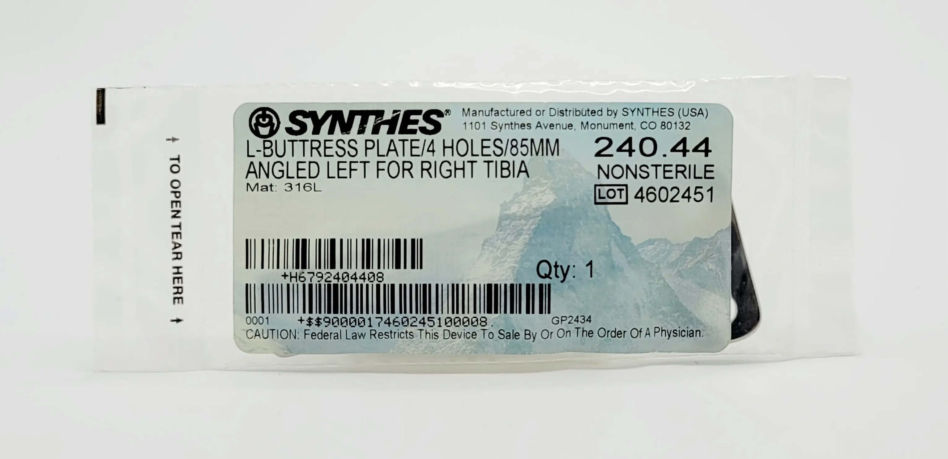 Synthes 240.44 L-Buttress Plate4 Holes 85mm Angled Left for Rigth Tibia - Image 2