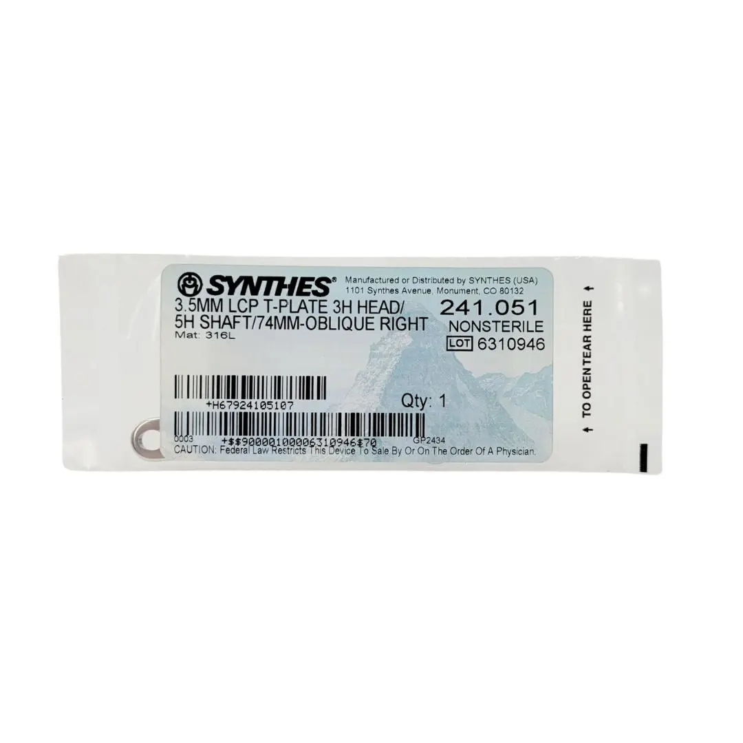 Synthes 241.051 3.5mm LCP T-Plate 3H Head 5H Shaft 74mm Oblique Right