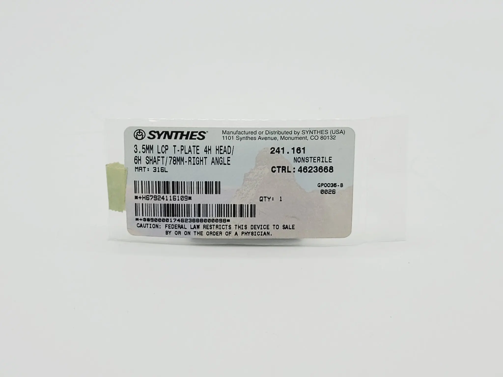Synthes 241.161 3.5mm LCP T-Plate 4H Head 6H Shaft 78mm Right Angle - Image 2