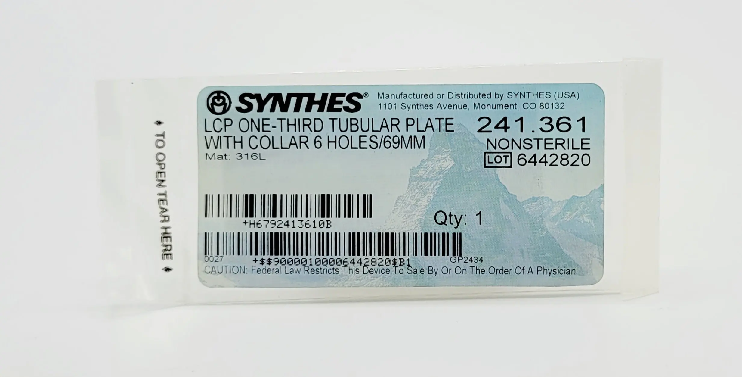 Synthes 241.361 LCP One-Third Tubular Plate With Collar 6 Holes/69MM - Image 2