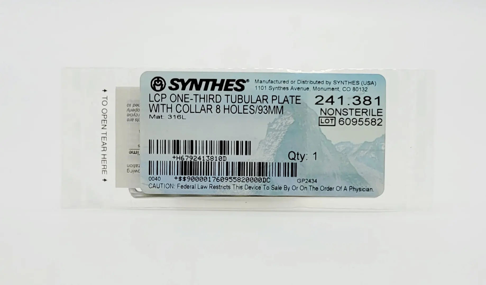 Synthes 241.381 LCP One-Third Tubular Plate With Collar 8 Holes/93MM - Image 2