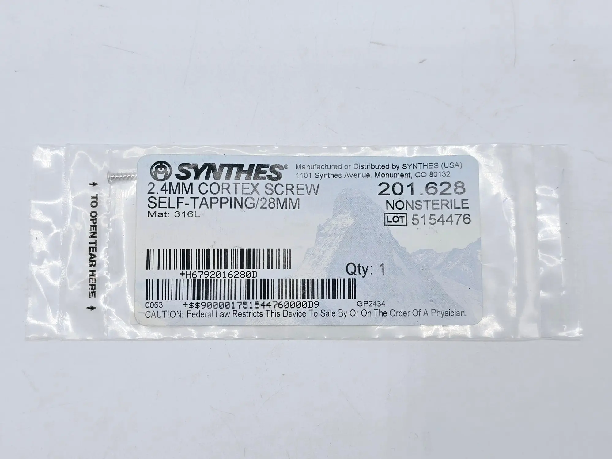 Synthes 201.628 2.4mm Cortex Screw Self-Tapping/28mm - Image 2