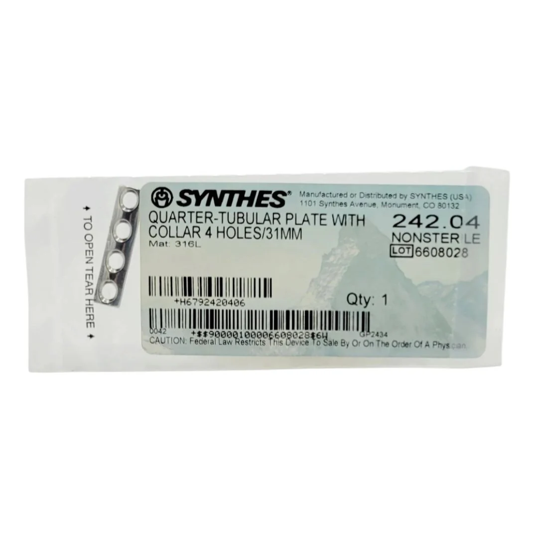 Synthes 242.04 Quarter-Tubular Plate with Collar 4 Holes 31mm Orthopedic Hardware