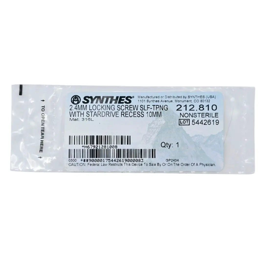 Synthes 212.810 2.4mm Locking Screw Self-Tapping w/ Stardrive Recess 10mm