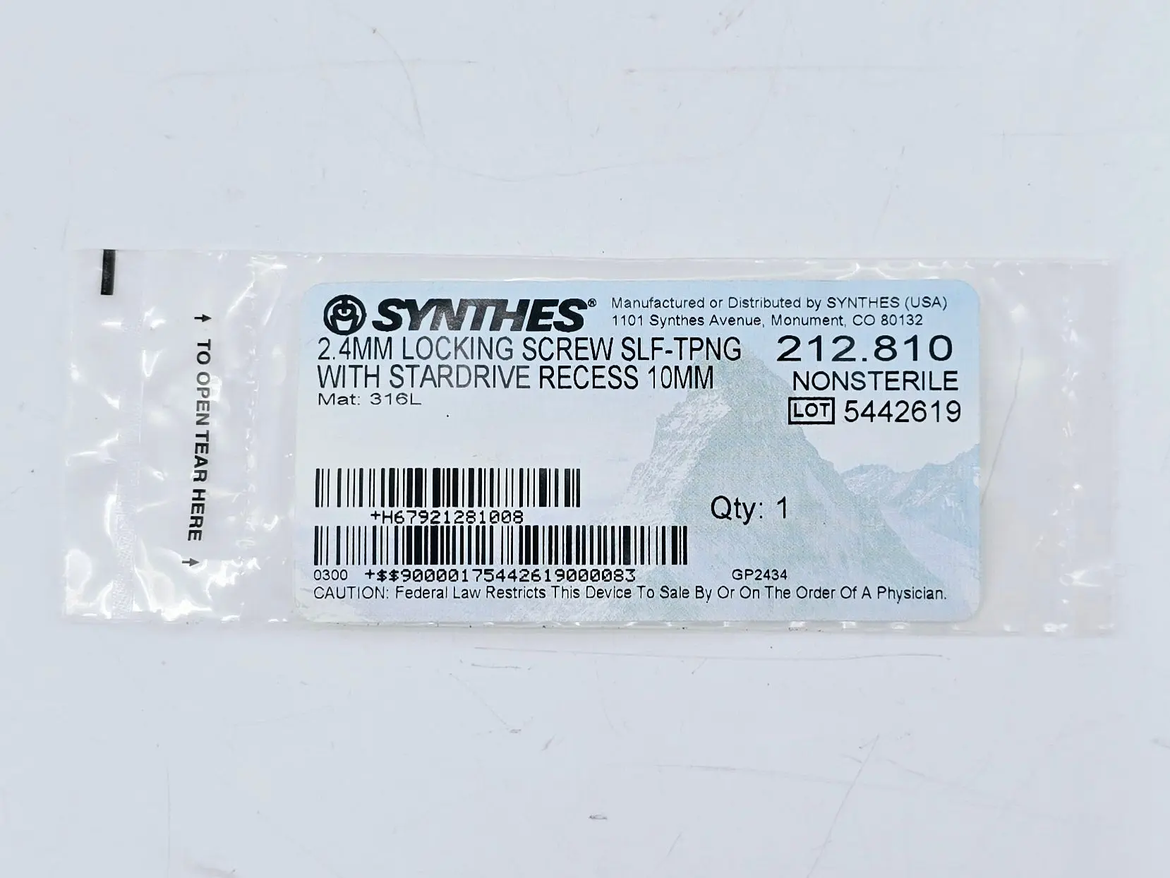 Synthes 212.810 2.4mm Locking Screw Self-Tapping w/ Stardrive Recess 10mm - Image 2