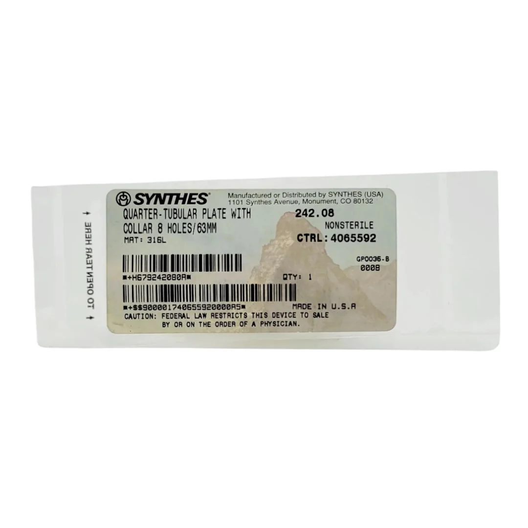 Synthes 242.08 Quarter-Tubular Plate with Collar 8 Holes 63mm Orthopedic Hardware