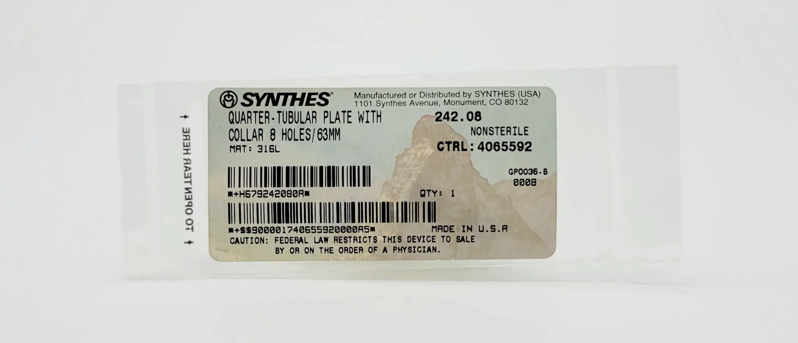 Synthes 242.08 Quarter-Tubular Plate with Collar 8 Holes 63mm Orthopedic Hardware - Image 2