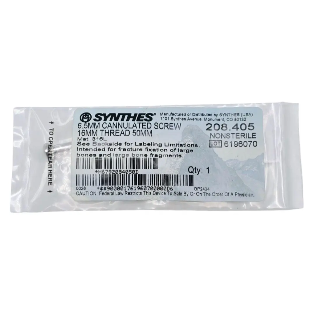 Synthes 208.405 6.5mm Cannulated Screw 16mm Thread 50mm