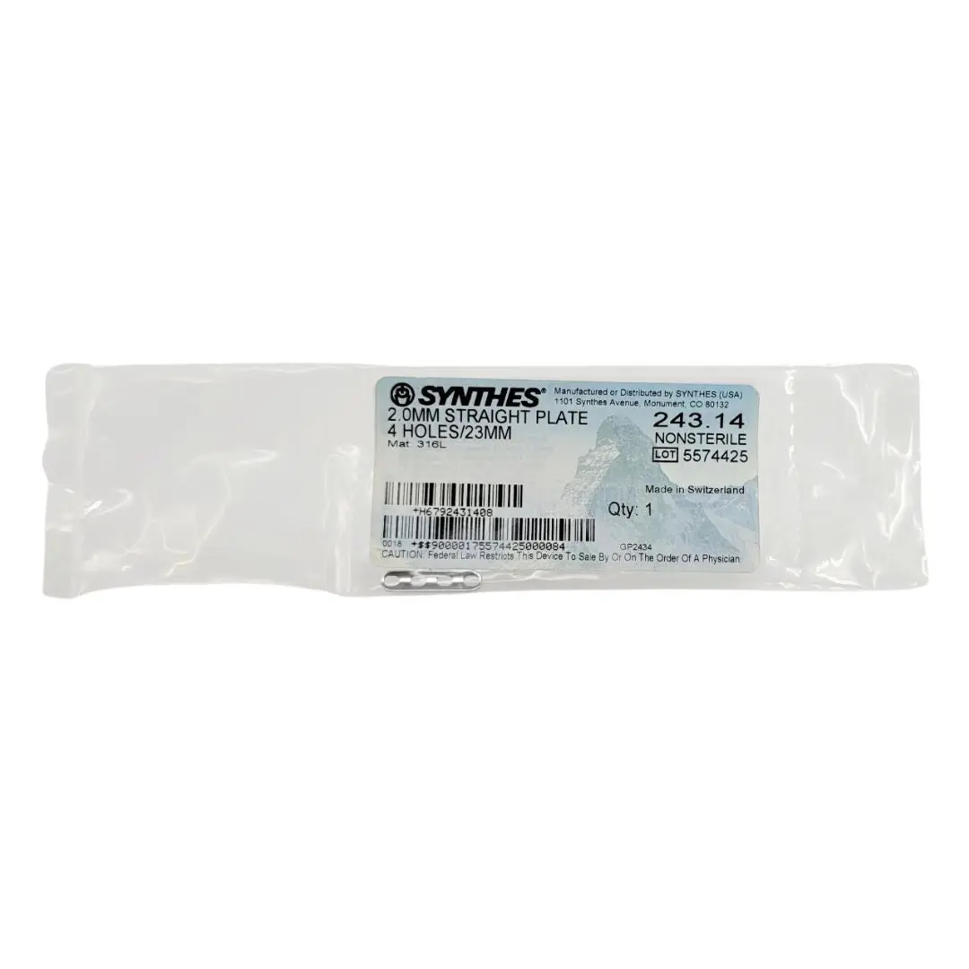 Synthes 243.14 2.0mm Straight Plate 4 Holes 23mm