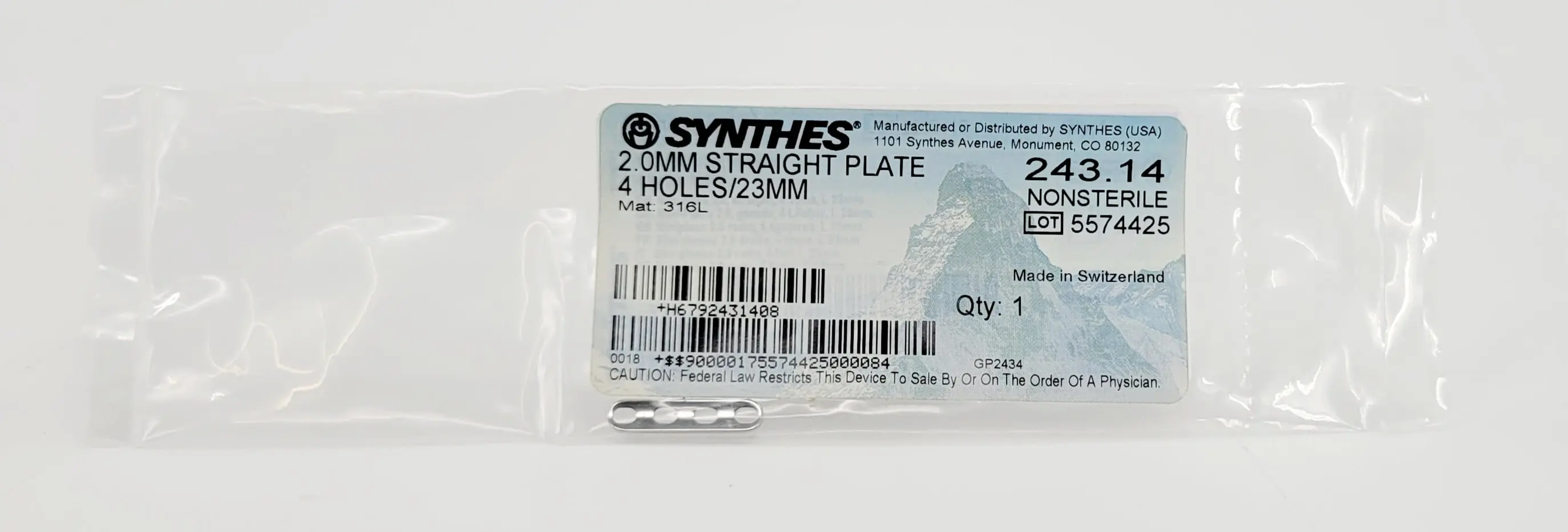 Synthes 243.14 2.0mm Straight Plate 4 Holes 23mm - Image 2