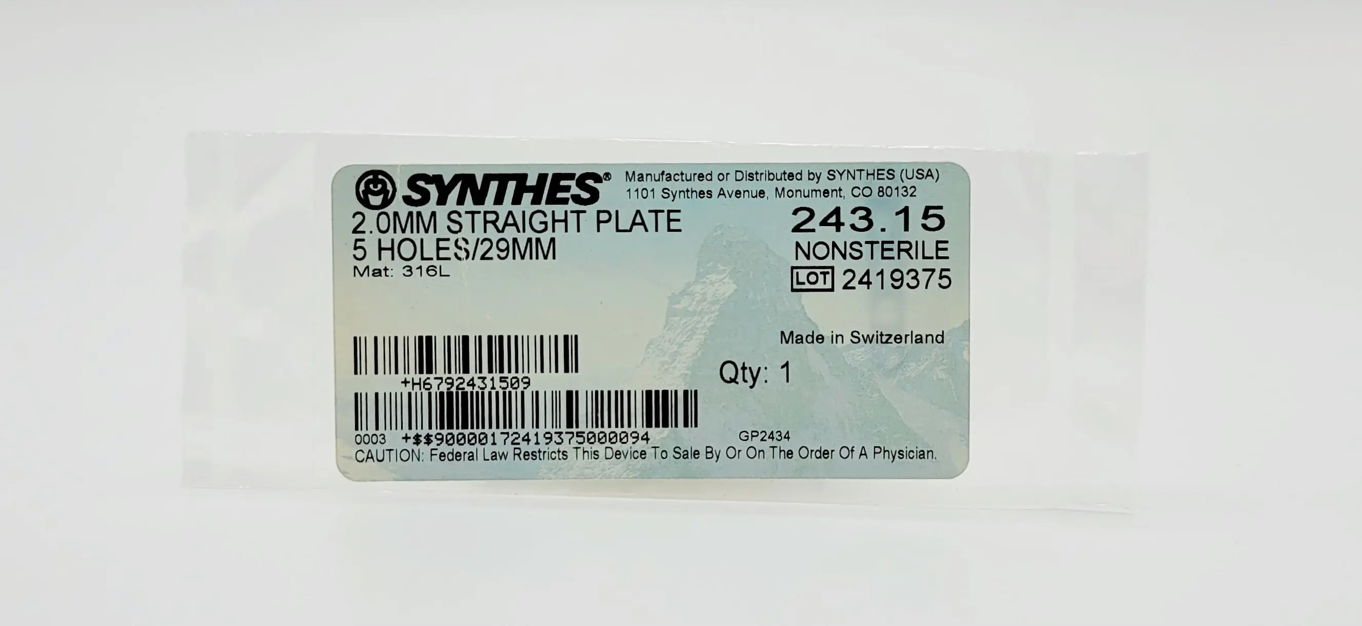 Synthes 243.15 2.0mm straight plate 5 holes 29mm orthopedic hardware - Image 2