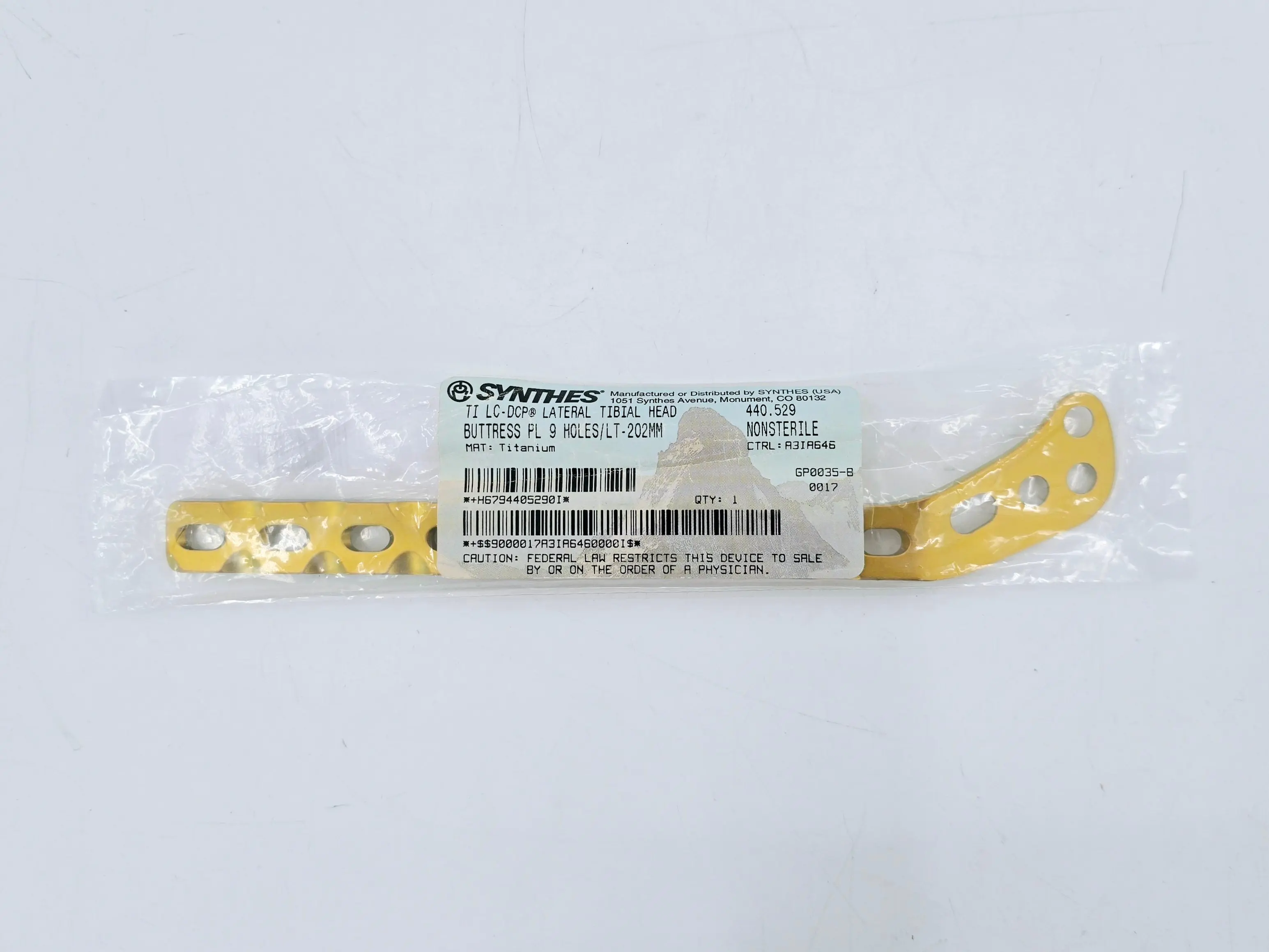 Synthes 440.529 Ti LC-DCP Lateral Tibial Head Buttress Plate 9 Holes 202mm - Image 2