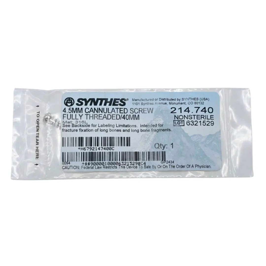 Synthes 214.740 4.5mm Cannulated Screw Fully Threaded/40mm