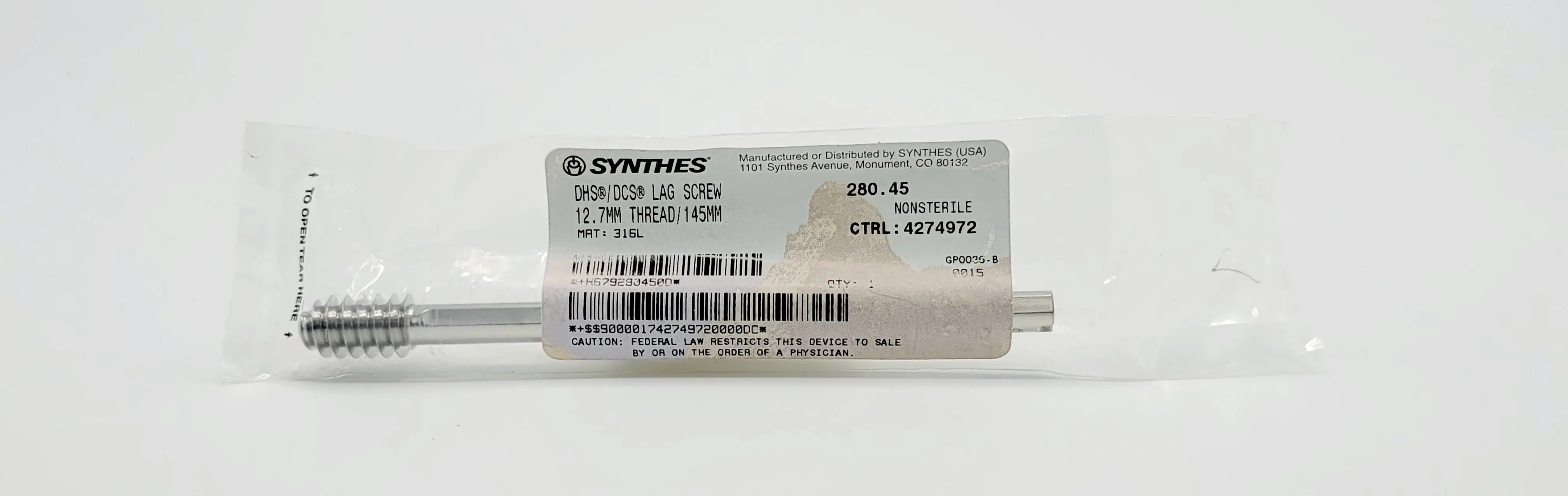 Synthes 280.451 DHS/DCS Lag Screw 12.7MM Thread /145MM