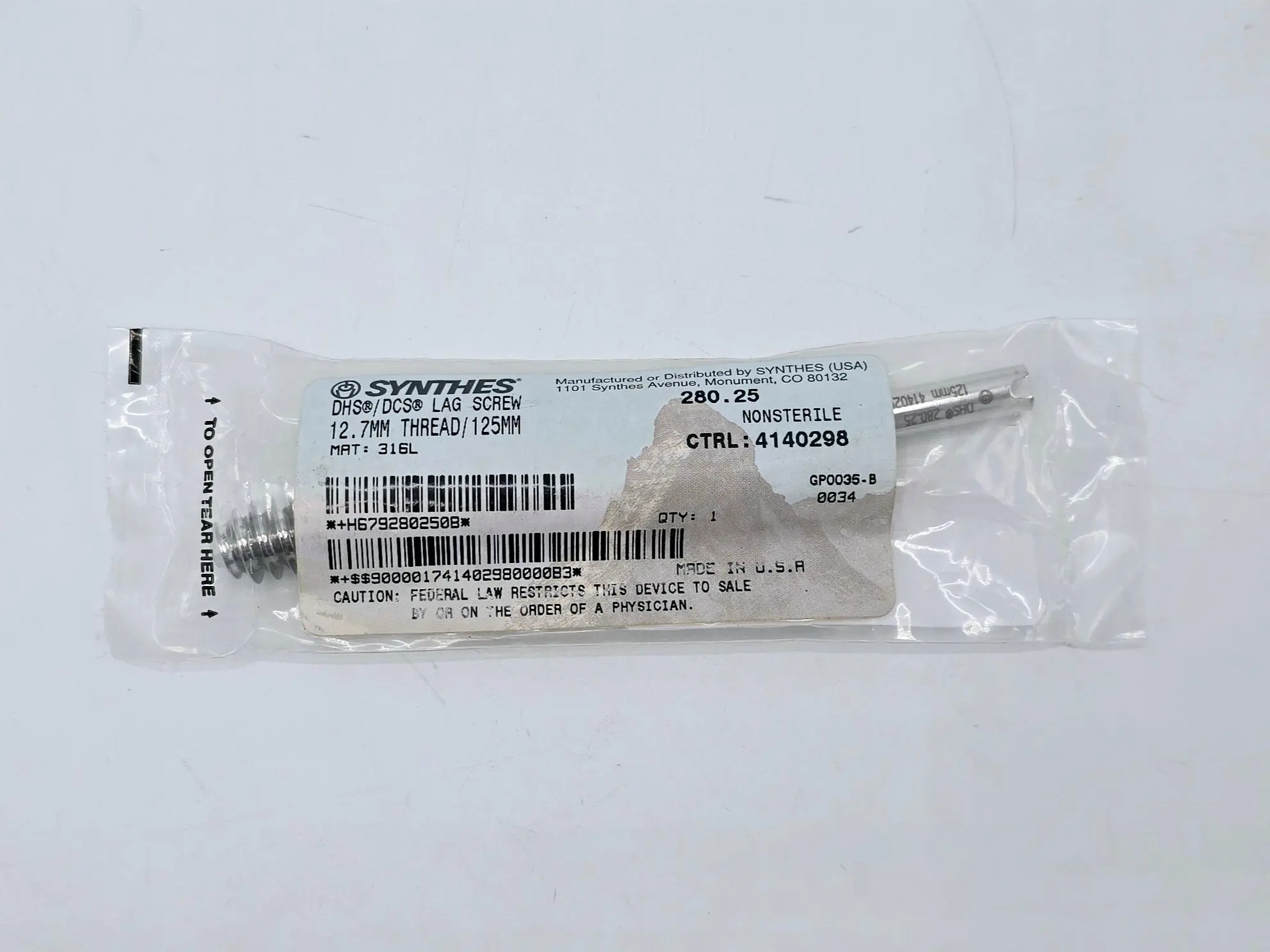 Synthes 280.25 DHS/DCS Lag Screw 12.7mm Thread/125mm - Image 2