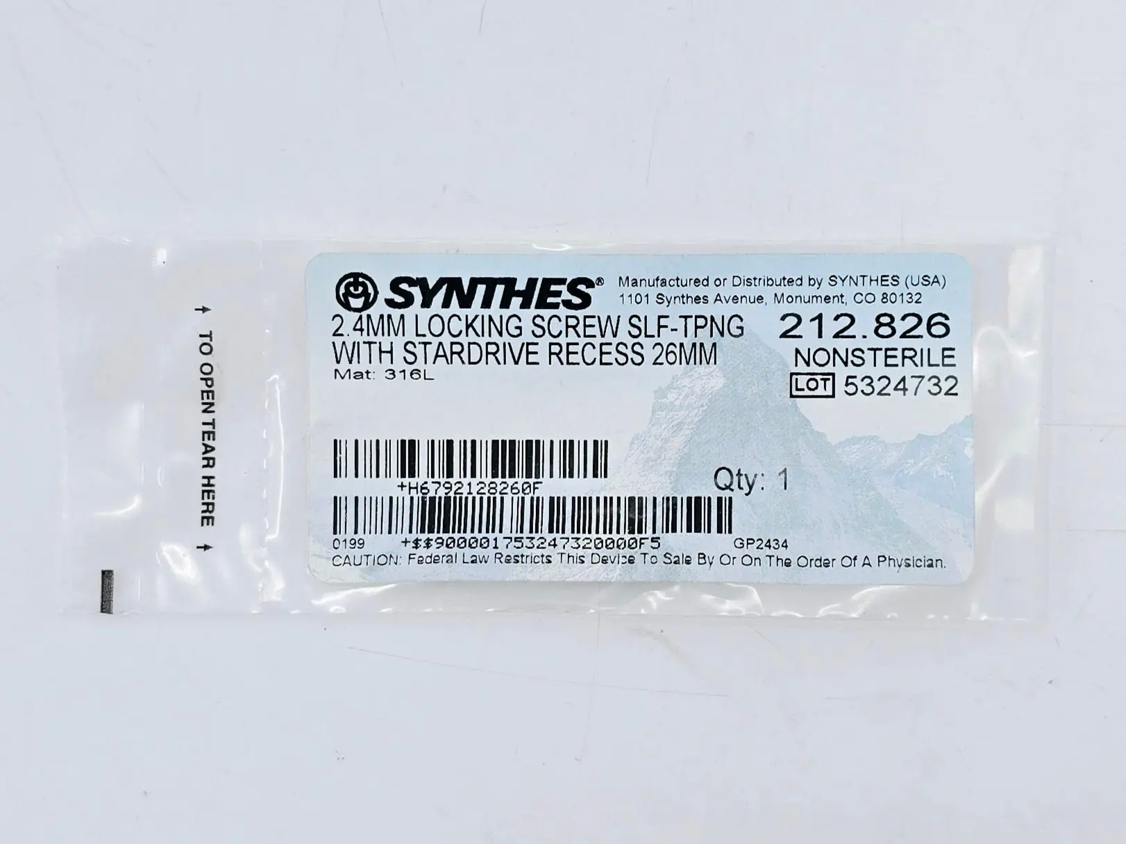 Synthes 212.826 2.4mm Locking Screw Self-Tapping w/ Stardrive Recess 26mm - Image 2