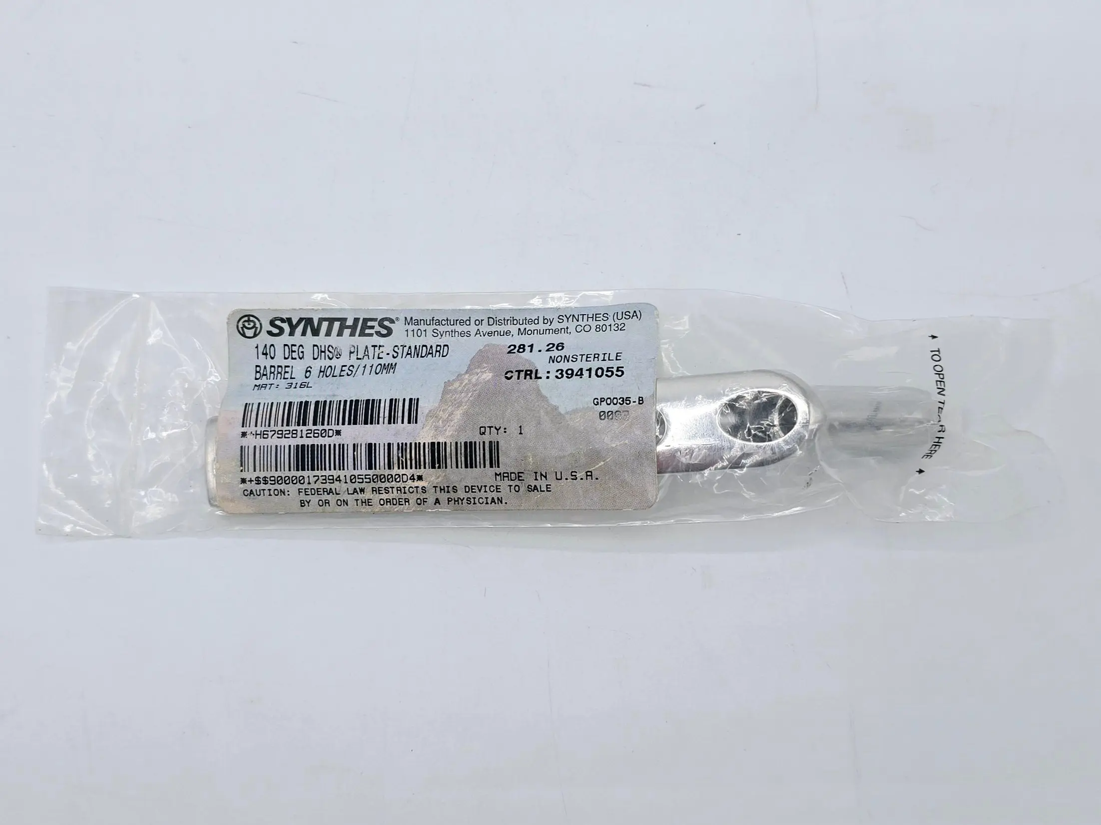 Synthes 281.26 140° DHS Plate-Standard Barrel 6 Holes/110mm - Image 2