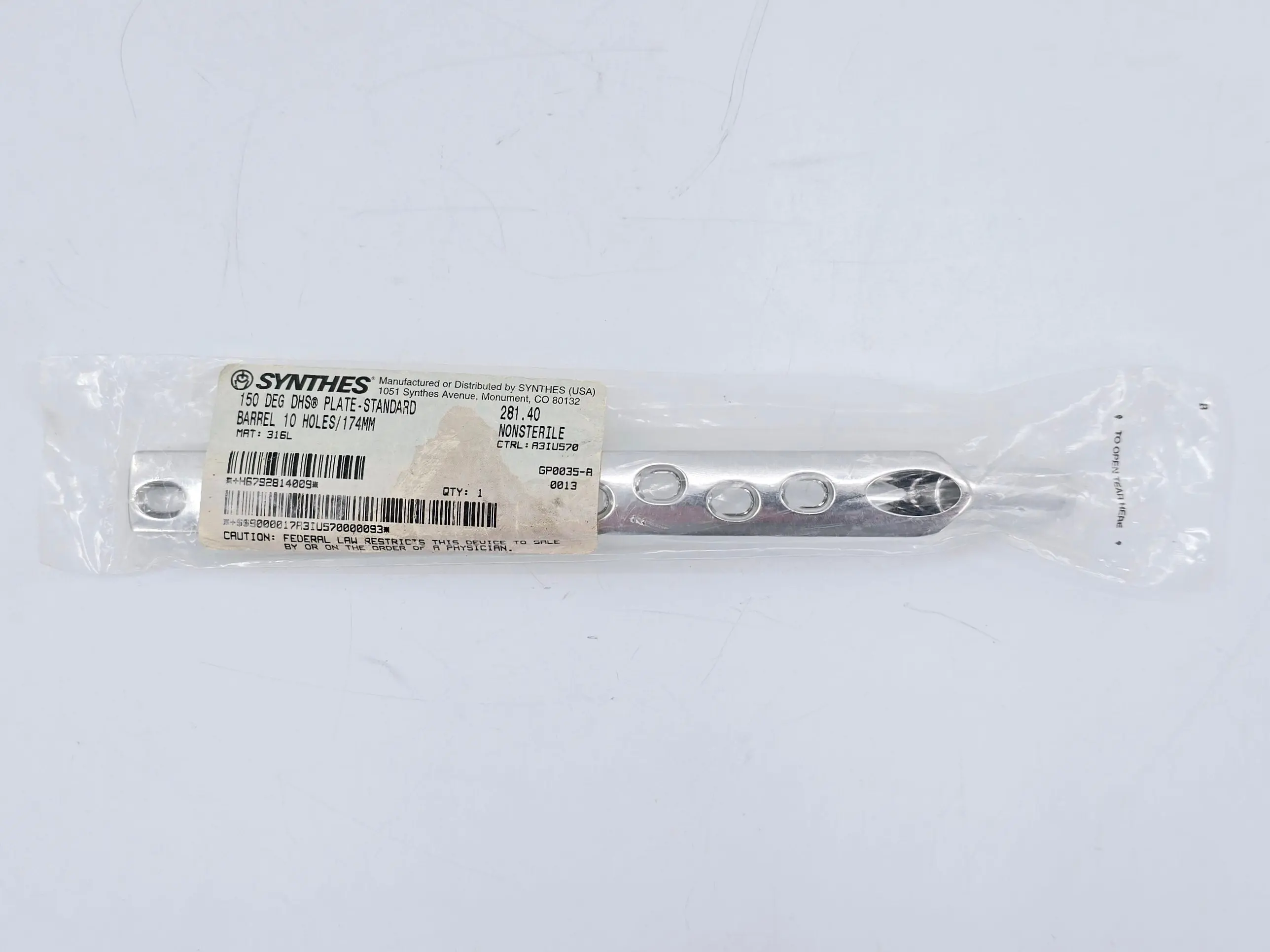 Synthes 281.40 150° DHS Plate-Standard Barrel 10 Holes/174mm - Image 2