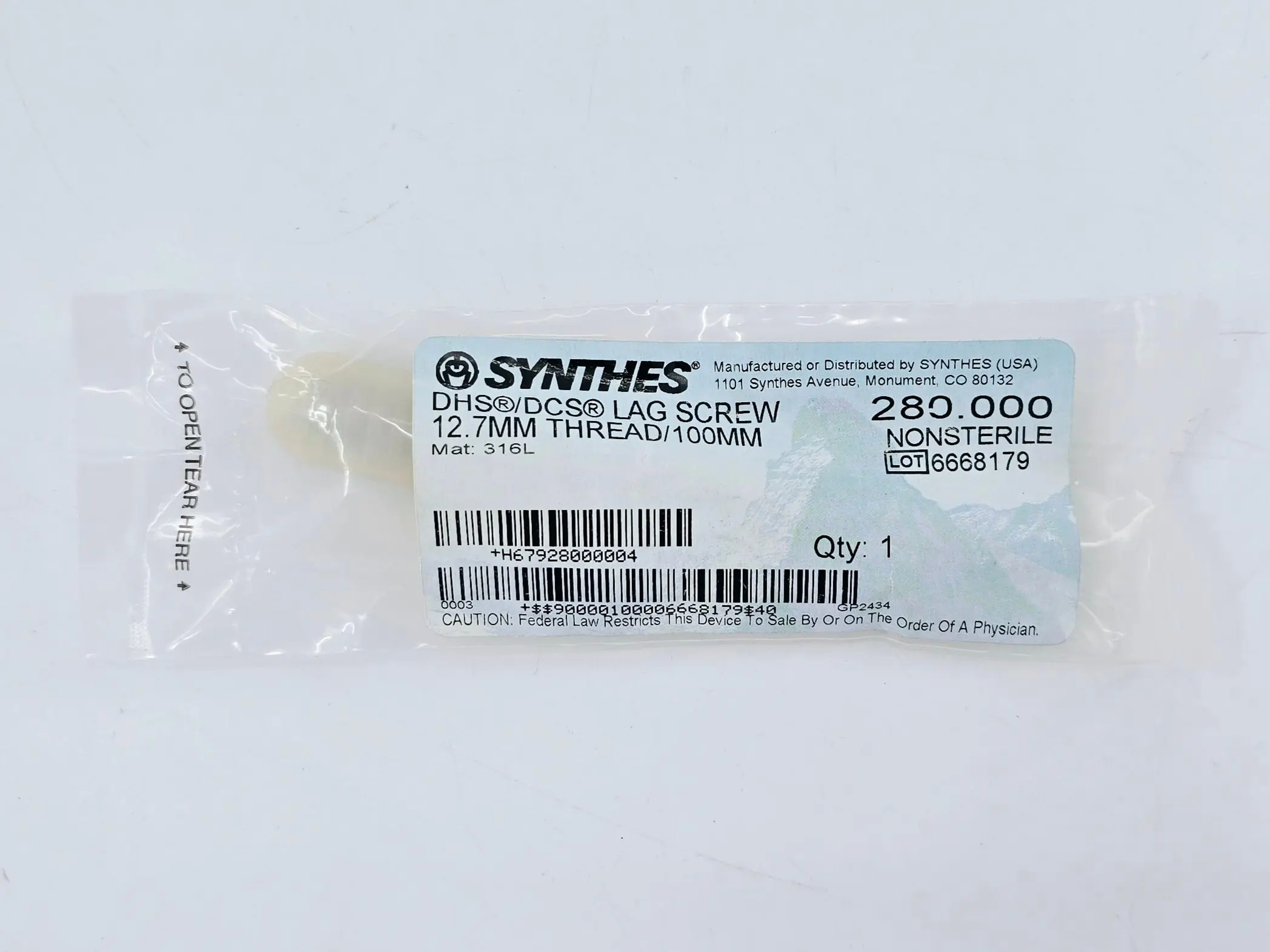 Synthes 280.000 DHS/DCS Lag Screw 12.7mm Thread/100mm - Image 2