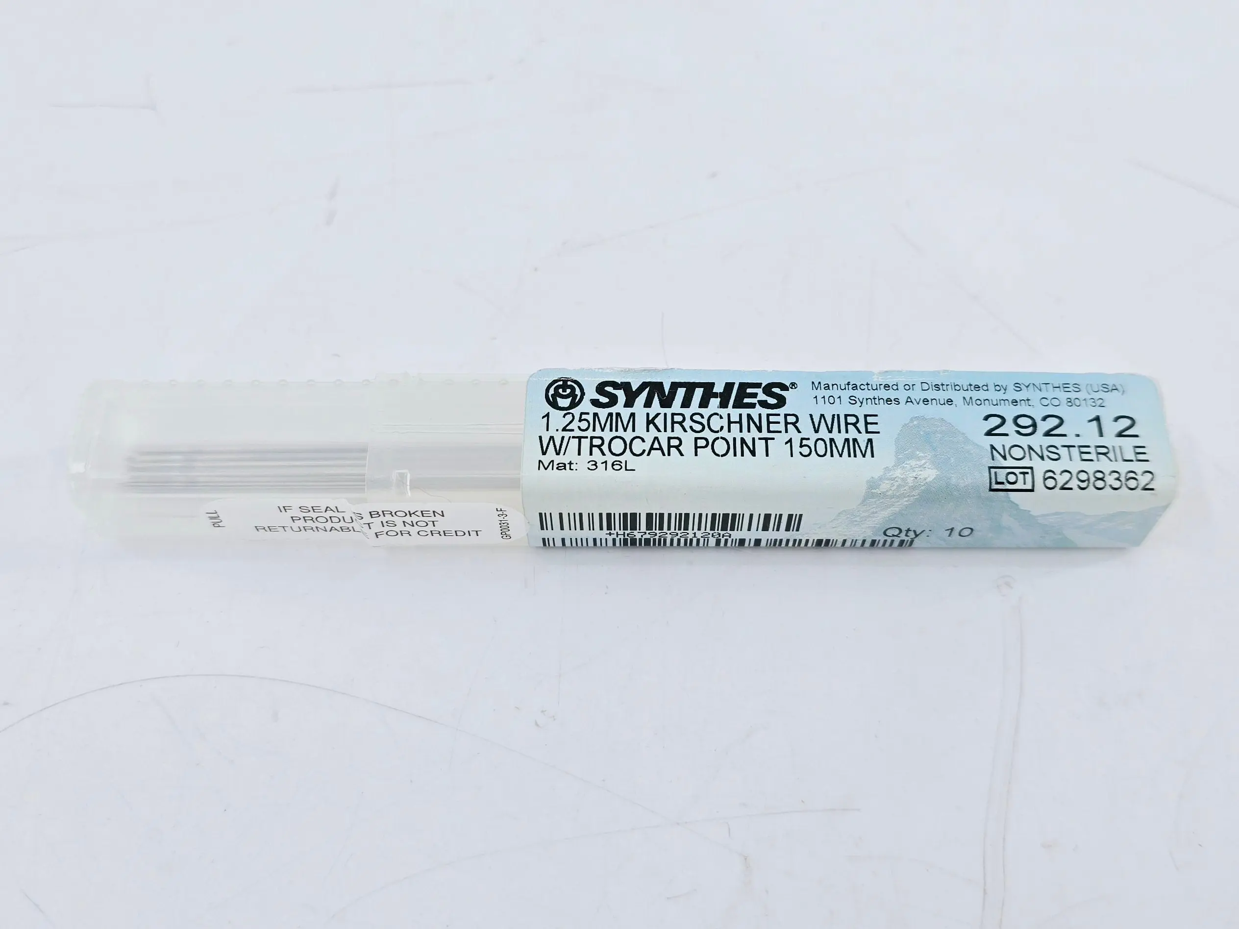 Synthes 292.12 1.25mm Kirschner Wire w/ Troacr Point 150mm 10/PK - Image 2