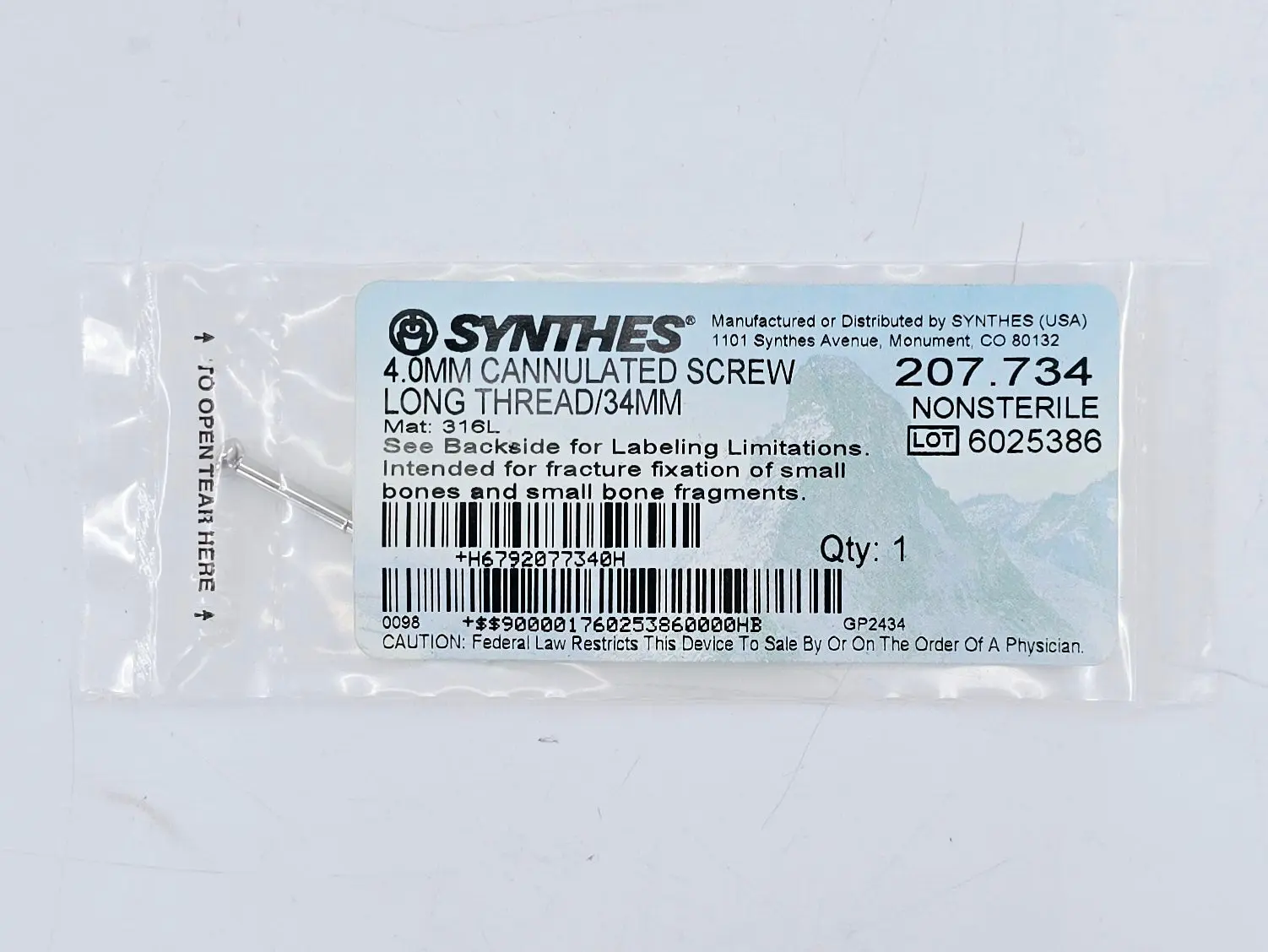 Synthes 207.734 4.0mm Cannulated Screw Long Thread/34mm - Image 2
