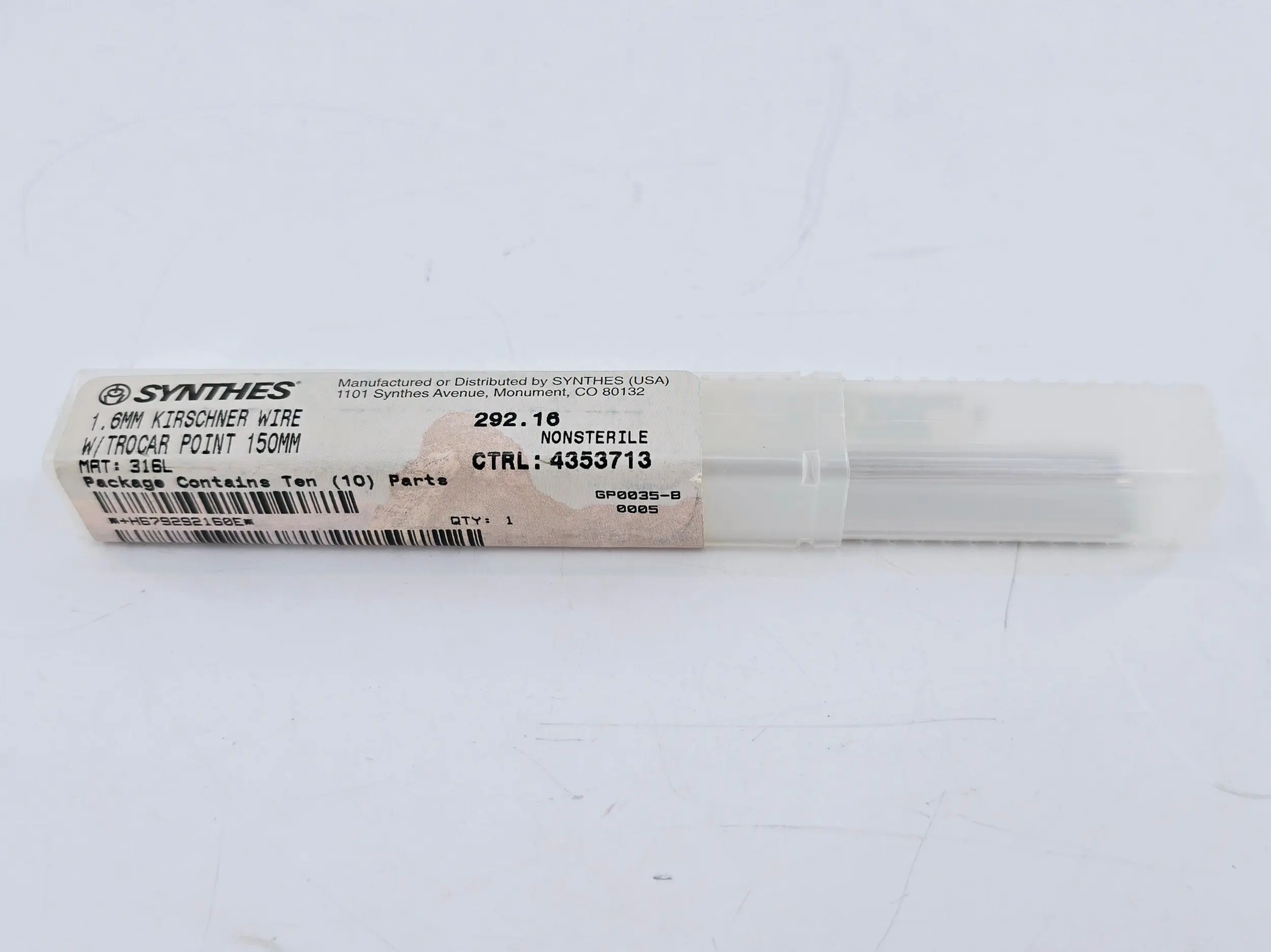 Synthes 292.16 1.6mm Kirschner Wire w/ Trocar Point 150mm - Image 2